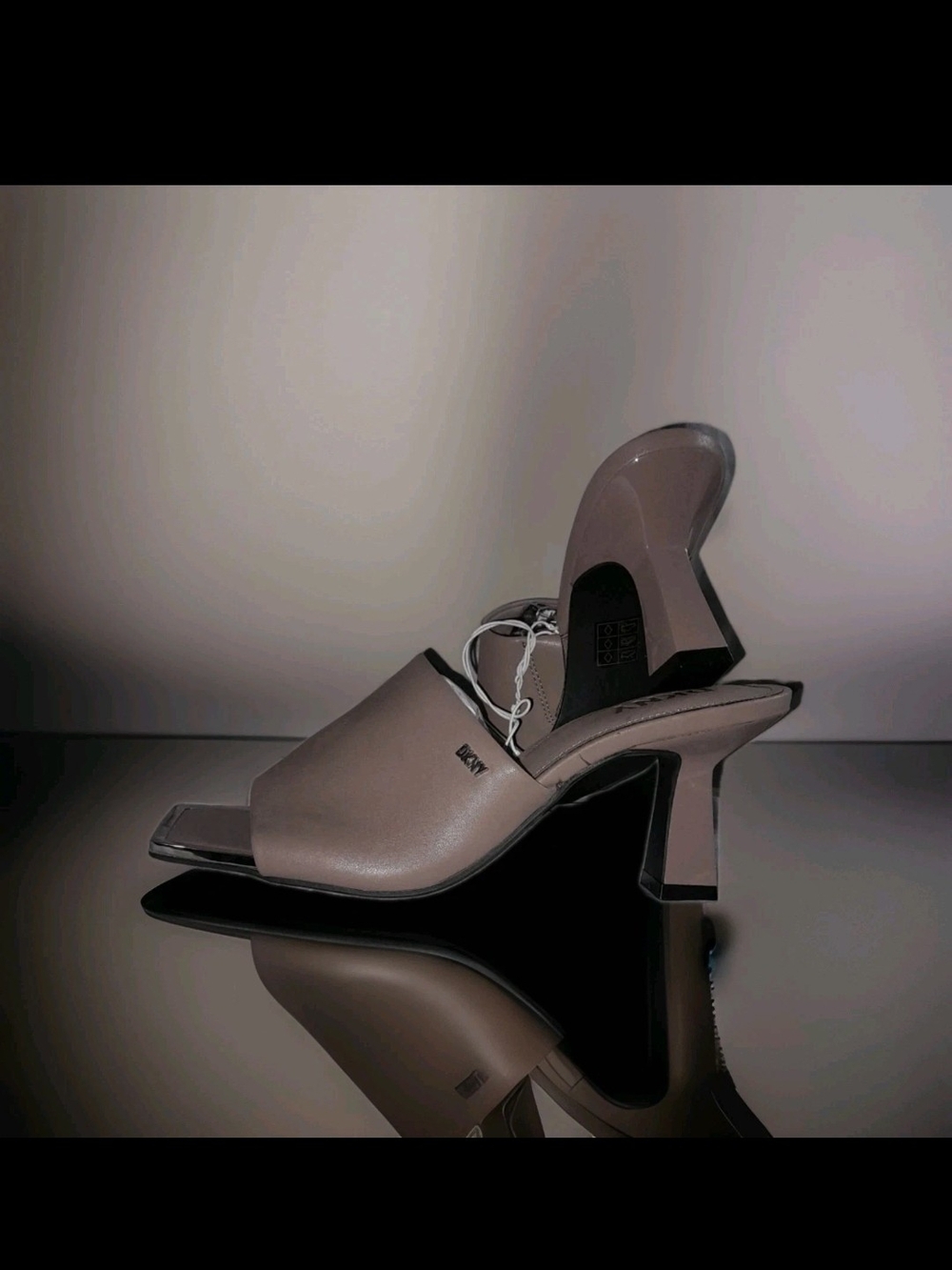 DKNY Taupe Open-Toe Block Heel Mules